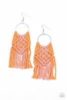 Paparazzi Macrame  Rainbow Orange Earring Pink Orange Coral Fringe