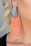 Paparazzi Macrame  Rainbow Orange Earring Pink Orange Coral Fringe