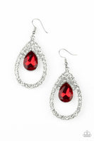Paparazzi Trendsetting Twinkle Red Earring Bling Rhinestone Teardrop