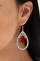 Paparazzi Trendsetting Twinkle Red Earring Bling Rhinestone Teardrop