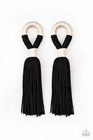 Paparazzi Moroccan Mambo Black Post Earring White Fringe