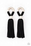 Paparazzi Moroccan Mambo Black Post Earring White Fringe