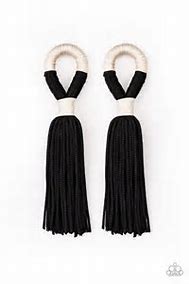 Paparazzi Moroccan Mambo Black Post Earring White Fringe