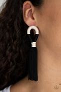 Paparazzi Moroccan Mambo Black Post Earring White Fringe