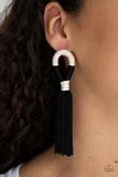 Paparazzi Moroccan Mambo Black Post Earring White Fringe