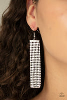 Paparazzi Top Down Shimmer White Earring Rhinestone Bling Tassel Long