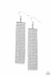 Paparazzi Top Down Shimmer White Earring Rhinestone Bling Tassel Long
