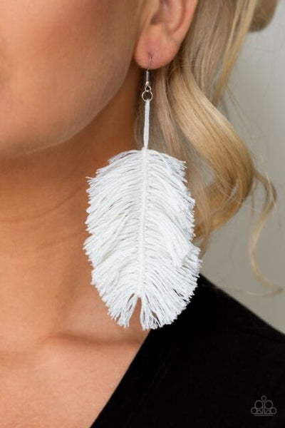 Paparazzi Hanging by a Thread Off White Ivory Earring Fringe