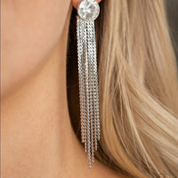 Paparazzi Accessories Level Up White Gem Post Bling Tassel Chain