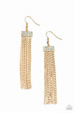 Paparazzi Twinkling Tapestry Gold Earring Bling Tassel Chain Long