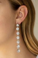 Paparazzi Dazzling Debonair White Post Earring Bling Long Silver