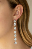 Paparazzi Dazzling Debonair White Post Earring Bling Long Silver
