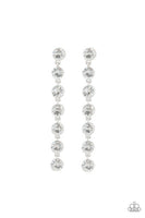 Paparazzi Dazzling Debonair White Post Earring Bling Long Silver