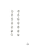 Paparazzi Dazzling Debonair White Post Earring Bling Long Silver