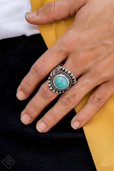Paparazzi Accessories Nomad Drama Blue Ring Turquoise Silver Stone