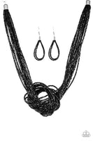 Paparazzi Accessories  Knotted Knockout Black Necklace Seed Bead