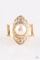 Paparazzi Accessories Pearl Posh White Gold Ring Bling Rhinestone