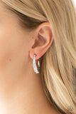 Paparazzi Welcome to Glam Town White Hoop Earring Bling Silver
