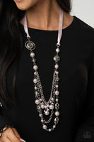 All The Trimmings - Pink Ribbon Pearl Necklace Paparrazi Accessories