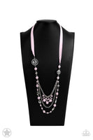 All The Trimmings - Pink Ribbon Pearl Necklace Paparrazi Accessories