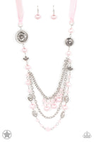 All The Trimmings - Pink Ribbon Pearl Necklace Paparrazi Accessories