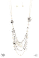 All The Trimmings - Ivory Ribbon Necklace Paparrazi Accessories