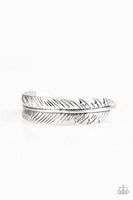 Paparazzi Accessories Tran-Quill-Ity Silver Bracelet Feather Cuff Leaf