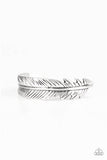 Paparazzi Accessories Tran-Quill-Ity Silver Bracelet Feather Cuff Leaf