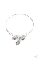 Paparazzi Accessories Treasure Charms Pink Bracelet Silver Bling Bangle