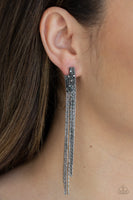 Paparazzi Radio Waves Black Post Earring Gunmetal Tassel Chain
