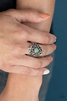 Paparazzi Accessories TOTALLY TAKEN - GREEN Ring Silver Heart Floral
