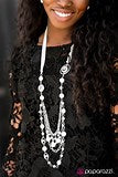 Paparazzi Accessories All the Trimmings Ivory Necklace Pearl Ribbon Long Silver