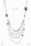 Paparazzi Accessories All the Trimmings Ivory Necklace Pearl Ribbon Long Silver