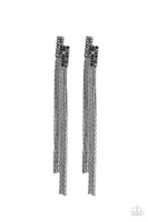 Paparazzi Radio Waves Black Post Earring Gunmetal Tassel Chain