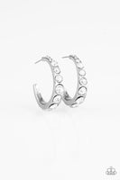 Paparazzi Welcome to Glam Town White Hoop Earring Bling Silver