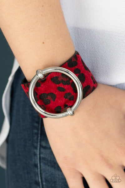 Paparazzi Asking FUR Trouble Red Urban Bracelet Animal Print Black Leather