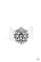 Paparazzi The Fashionmonger Silver Cuff Bracelet White Black Rhinestones