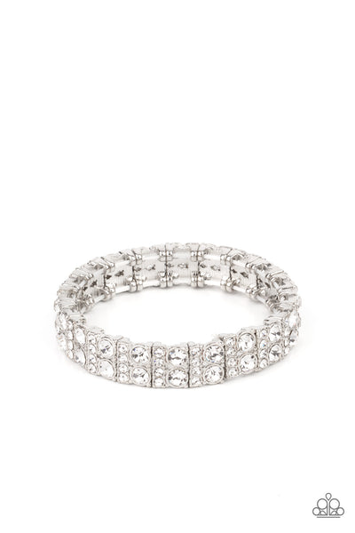 Mic Dropping Drama White Rhinestone Bracelet Paparazzi Accessories