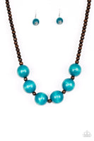 Oh My Miami - Blue Brown Wood Necklace Paparrazi Accessories