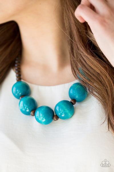 Oh My Miami - Blue Brown Wood Necklace Paparrazi Accessories