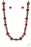 Cozumel Coast - Red Wood Necklace Paparrazi Accessories Brown