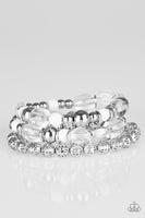 Malibu Marina - White Clear Silver Bracelets Paparrazi Accessories