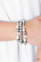 Malibu Marina - White Clear Silver Bracelets Paparrazi Accessories