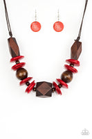 Pacific Paradise - Red Brown Wood necklace Paparrazi Accessories