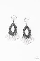 Private Villa - White Earrings Paparazzi Accessories