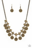 Walk The Plank - Brass Coin Necklace Paparrazi Accessories