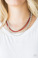 Intensely Industrial - Red Layered Necklace Paparrazi Accessories