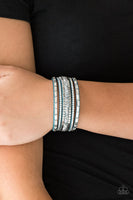 Rebel In Rhinestones - Blue Turquoise Bling Wrap Bracelet Paparrazi Accessories