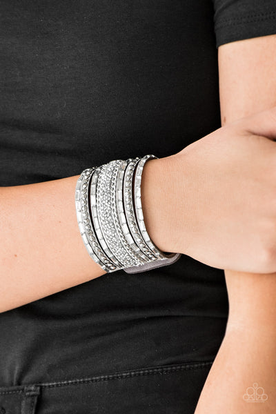Rhinestone Rumble - Silver Wrap Bracelet Paparazzi Accessories