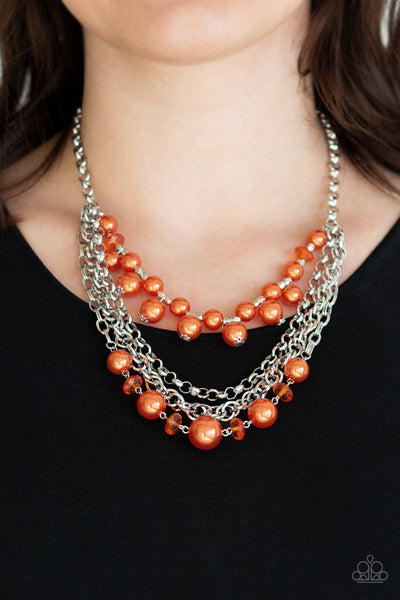 Rockin Rockette - Orange Pearl Necklace Paparazzi Accessories